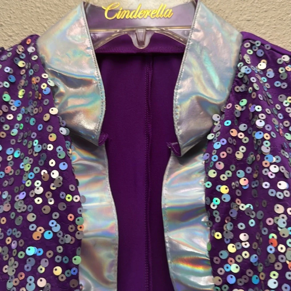 Weissman Girl’s Purple Sequin Leotard Skirt & Vest Dance Costume Size LC